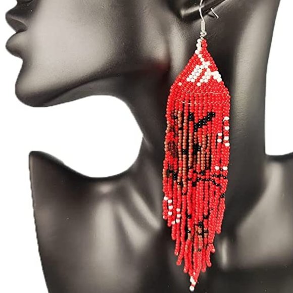 5.5" Japanese Red Sakura Blossom Cherry Flower Oversized Earrings New - Picture 2 of 6